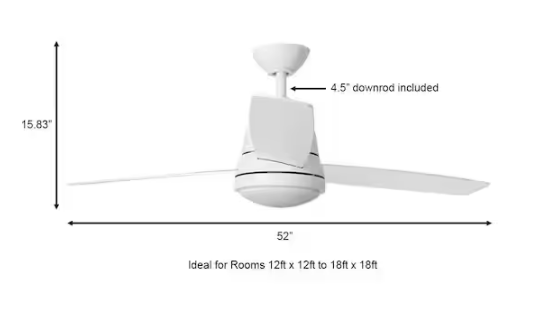 Hampton Bay Caprice 52 in. Integrated LED Indoor Matte White Ceiling Fan with Light Kit and Remote Control