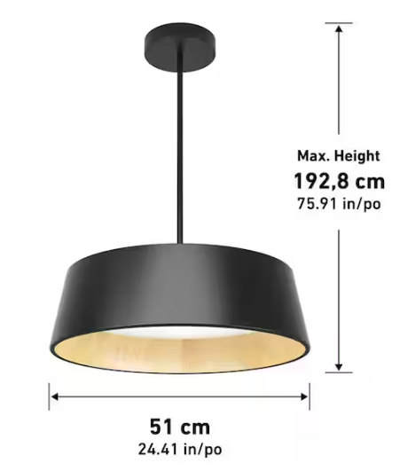 Artika Alton 43-Watt Integrated LED Black 5 CCT Modern Hanging Pendant Chandelier Light Fixture for Dining Room or Kitchen