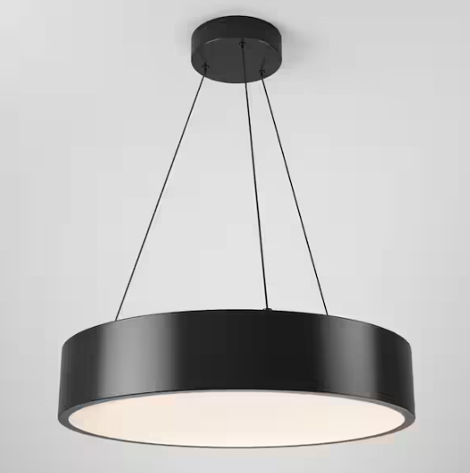 Artika Aiden Drum 31-Watt 1-Light Modern Black Integrated LED Hanging Pendant Light Fixture for Dining Room or Kitchen