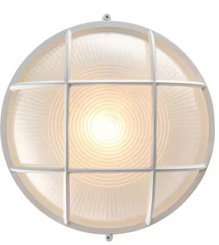 Bel Air Lighting Aria 10 in. 1-Light White Round Bulkhead Outdoor Wall Light Fixture with Frosted Glass