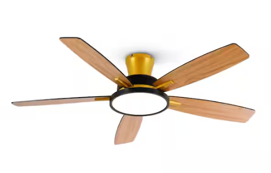 QRMOK T5 52 in. Indoor Ceiling Fan with Light, Ultra Silent Ceiling Fan with 3-CCT Light, Reversible Blades Black and Gold