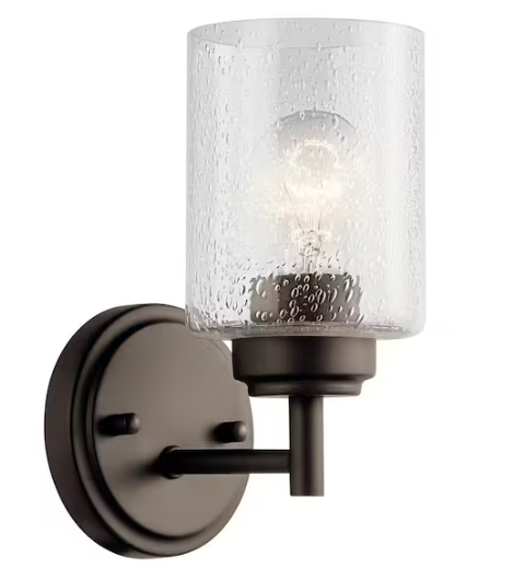 KICHLER Winslow 1-Light Olde Bronze Bathroom Indoor Wall Sconce Light with Clear Seeded Glass Shade
