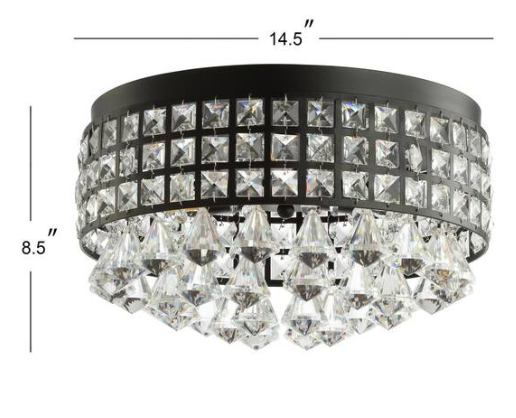 JONATHAN Y Meredith 14.5 in. 3-Light Crystal Drops/Metal LED Flush Mount, Black