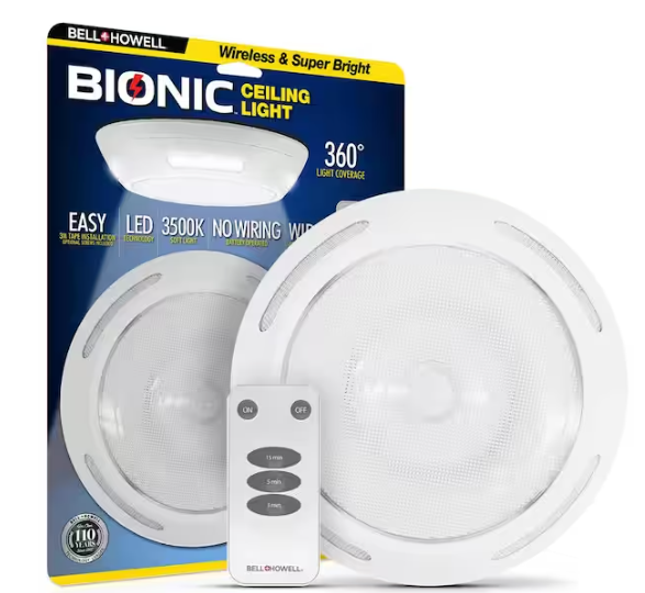 Bell + Howell Ceiling Light 7.13 in. White 34 Integrated LED 300-Lumens Flush Mount Light