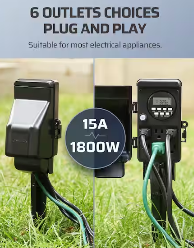 DEWENWILS Outdoor Digital Power Strip Timer, Waterproof 6 Outlet Socket with 6 ft. Cord for Garden Lights and Decorations