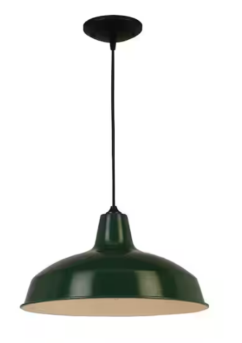 Hampton Bay 1-Light Hunter Green Warehouse Pendant with Metal Shade