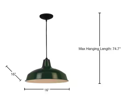 Hampton Bay 1-Light Hunter Green Warehouse Pendant with Metal Shade