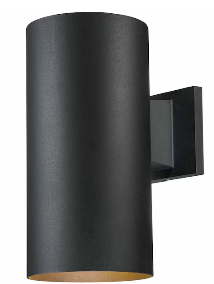 Volume Lighting 1-Light Black Aluminum Outdoor Cylinder Wall Lantern Sconce
