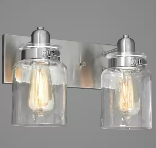 Progress Lighting Calhoun Collection 13-1/4 in.2-Light Brushed Nickel Clear Glass Farmhouse Urban Industrial Bathroom Vanity Light