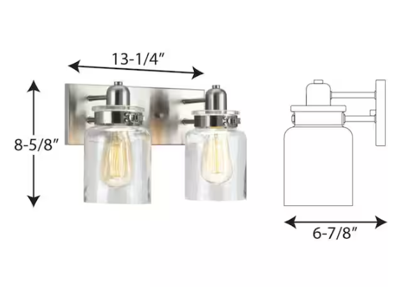 Progress Lighting Calhoun Collection 13-1/4 in.2-Light Brushed Nickel Clear Glass Farmhouse Urban Industrial Bathroom Vanity Light