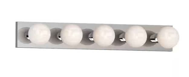 Volume Lighting 5-Light Indoor Chrome Movie Beauty Makeup Hollywood Bath or Vanity Light Bar Wall Mount or Wall Sconce
