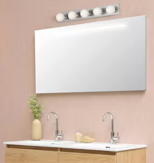 Volume Lighting 5-Light Indoor Chrome Movie Beauty Makeup Hollywood Bath or Vanity Light Bar Wall Mount or Wall Sconce