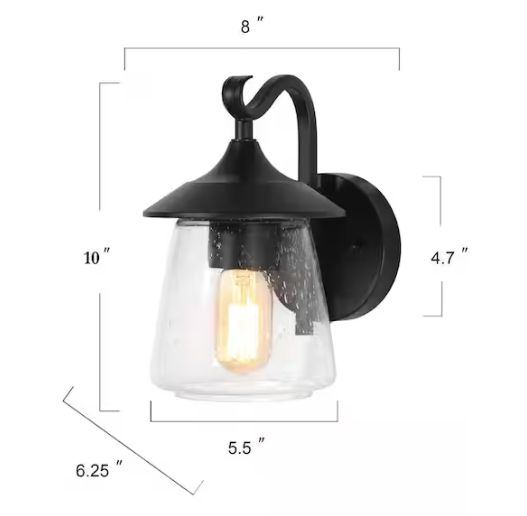 LNC Modern Frosted Black Porch Outdoor Wall Sconce 1-Light Classic Exterior Lantern with Mushroom Clear Seeded Glass Shade