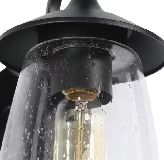 LNC Modern Frosted Black Porch Outdoor Wall Sconce 1-Light Classic Exterior Lantern with Mushroom Clear Seeded Glass Shade