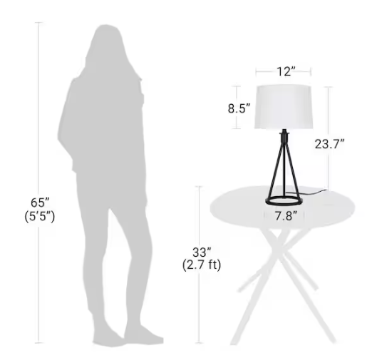 Hampton Bay Higgins 23.75 in. Black Tripod Table Lamp with Round Base