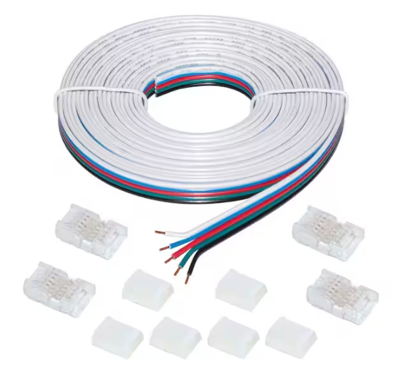 Commercial Electric 13 ft. Connector Cord LED Strip Light Accessory Pack (RGB+W) (4 Wire-to-Tape Connectors, 6 Wire Mounting Clips)