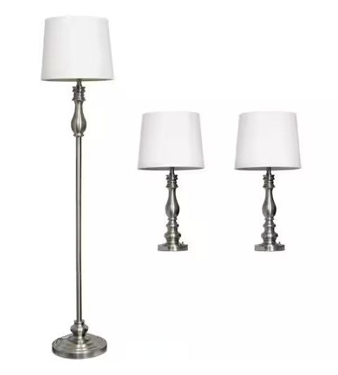 Elegant Designs Brushed Steel Lamp Set (3-Piece)