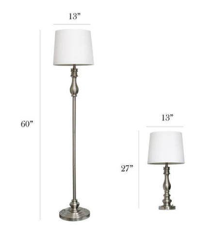 Elegant Designs Brushed Steel Lamp Set (3-Piece)