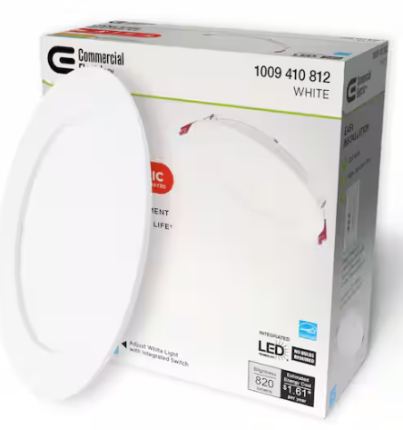 Commercial Electric 6 in. Pro Value Series Integrated LED Adjustable CCT Canless Recessed Light for Kitchen Bathroom Living Room, White