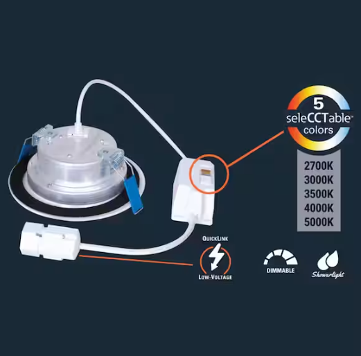 HALO QuickLink Low Voltage, 6 in. Selectable CCT 2700-5000K, 600 Lumens, Recessed Canless LED Accessory Downlight, Dimmable