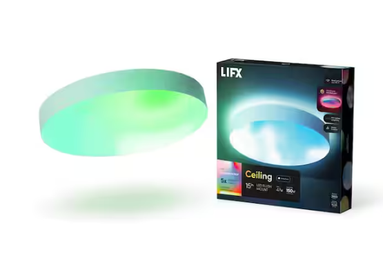 LIFX 15 in. White Indoor Selectable LED Flush Mount Multi-Color Smart Wi-Fi Ceiling Light, Works Alexa/Hey Google/HomeKit