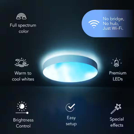 LIFX 15 in. White Indoor Selectable LED Flush Mount Multi-Color Smart Wi-Fi Ceiling Light, Works Alexa/Hey Google/HomeKit