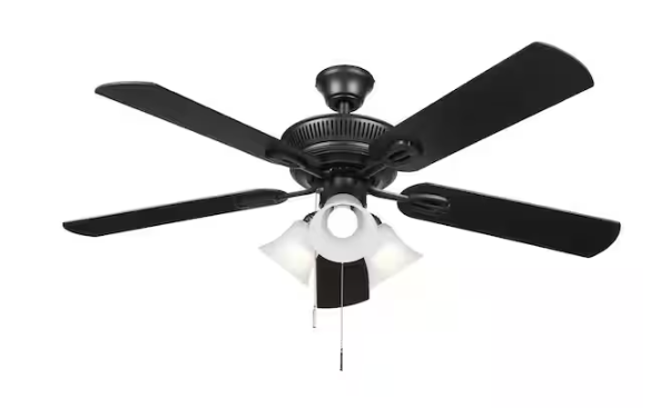 Hampton Bay Glendale III 52 in. LED Indoor Matte Black Ceiling Fan with Light and Pull Chains