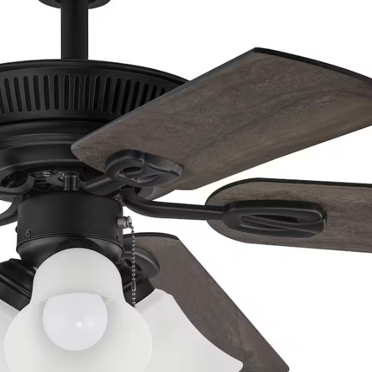 Hampton Bay Glendale III 52 in. LED Indoor Matte Black Ceiling Fan with Light and Pull Chains