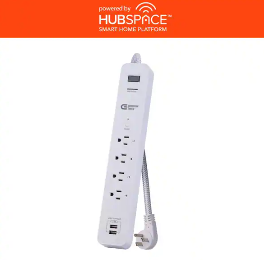 Commercial Electric 3 ft. 4-Outlet White Surge Protector Smart with USB Powered by Hubspace