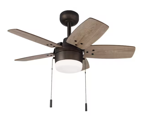 Hampton Bay Waterly 32 in. Indoor in Plated Bronze Ceiling Fan with Integrated LED