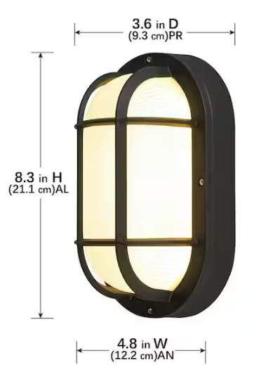 8.3 in. Black Integrated LED Outdoor Bulkhead Light with CCT Adjustable White Light from 3000K, 4000K, 5000K