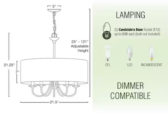 Kira Home Quinn 60-Watt 5-Light Oil-Rubbed Bronze Traditional Chandelier with White Shade, No Bulb Included