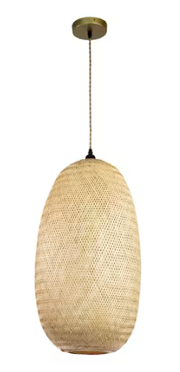 ELE Light & Decor Emily 1-Light Rattan Pendant Light in Brass Coastal Boho Bedside Light Fixture Handmade Large Shade