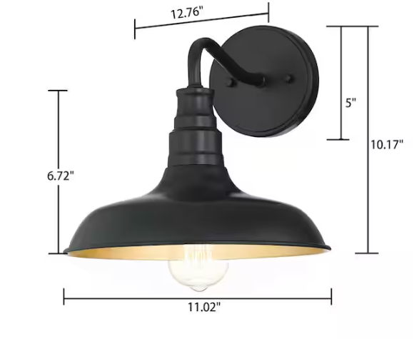 1-Light Matte Black Barn Outdoor Light Wall Mount Sconce Lantern