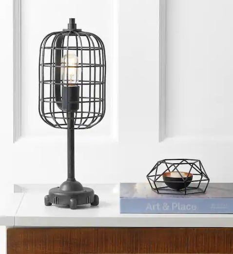 JONATHAN Y Odette 20 in. Black/Silver Industrial Metal Table Lamp