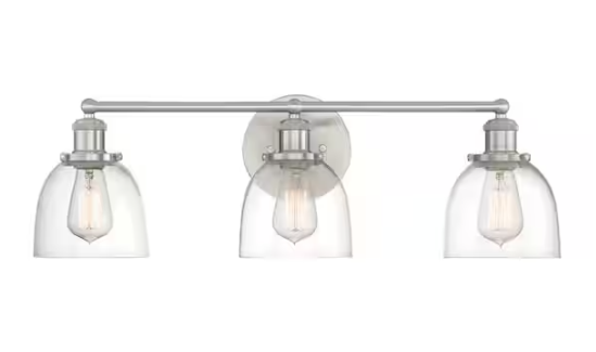 Home Decorators Collection Evelyn 26.75 in. 3-Light Brushed Nickel Vanity Light with Clear Glass Shades