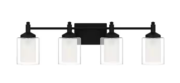 DSI LIGHTING Jaylin 30.75 in. 4-Light Matte Black Vanity Light with Clear and Frosted Glass Shades