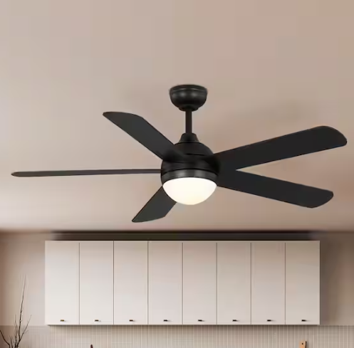 Hampton Bay Morland 52 in. Smart Indoor/Covered Outdoor Matte Black Ceiling Fan with Remote and Integrated LED Powered by Hubspace