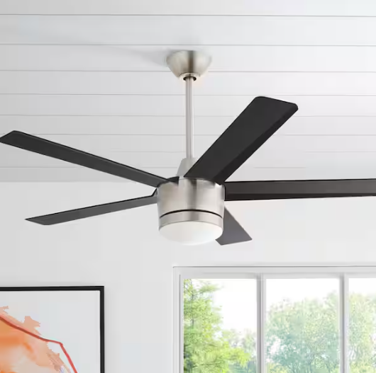 Home Decorators Collection Merwry 52 in. Integrated LED Indoor Brushed Nickel Ceiling Fan with Light Kit and Remote Control