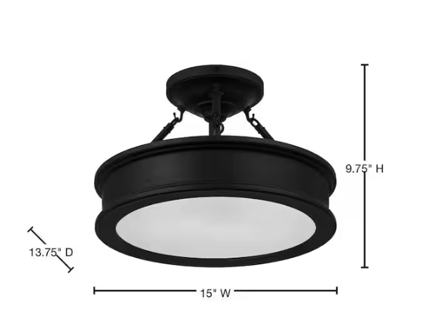 Home Decorators Collection Grafton 15 in. 3-Light Coal Semi-Flush Mount Ceiling Light