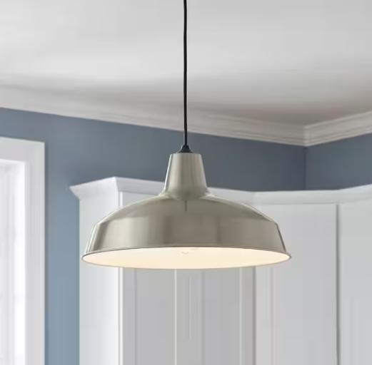 Hampton Bay 1-Light Brushed Nickel Rustic Steel Hanging Barn Light Warehouse Pendant