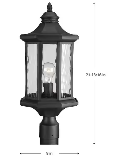Progress Lighting Edition Collection 1-Light Textured Black Clear Water Glass Traditional Outdoor Post Lantern Light