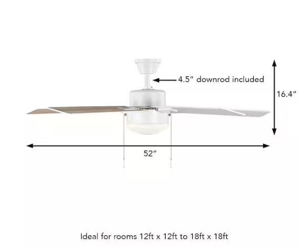 Hampton Bay 52 in. Corwin Indoor/Outdoor Matte White LED Ceiling Fan with Light Kit