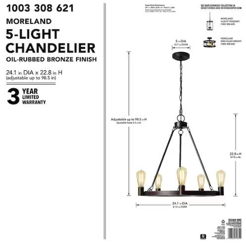 Hampton Bay Moreland 5-Light Traditional Oil-Rubbed Bronze Hanging Wagon Wheel Candlestick Chandelier