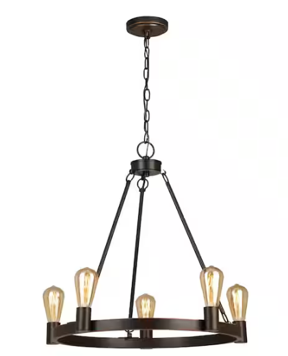 Hampton Bay Moreland 5-Light Traditional Oil-Rubbed Bronze Hanging Wagon Wheel Candlestick Chandelier