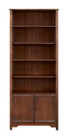 Home Decorators Collection Bradstone 72 in. Walnut Brown Wood Open Bookcase with 2 Doors