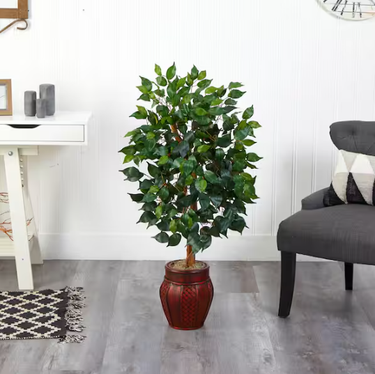 Nearly Natural 44 in. Artificial Ficus Tree with Decorative Planter