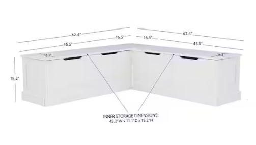 Linon Home Decor Rockhill Corner Nook 62.4 in. White Dining Bench Backless with Storage