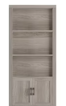 Martha Stewart - Hutton Gray Wash 4 Tier Shaker Style Bookcase with Cabinet