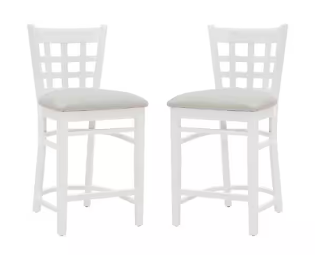 Linon Home Decor Dixie 37.75 in. H White and Beige Full Back Wood Counter Stool with Fabric Seat